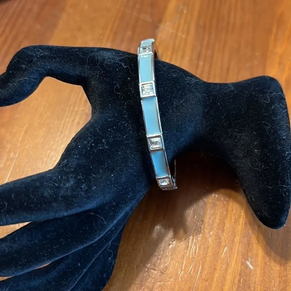 Bundle Sale 3 for $15 | Baby Blue Enamel |  Rhinestone Hinge Bracelet